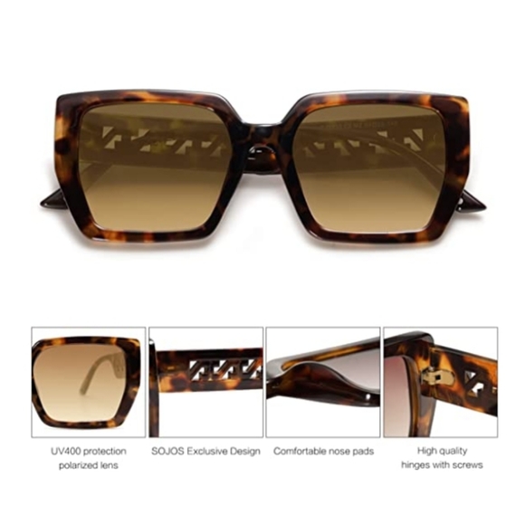 Tortoise Brown Polarized Sunglasses for Men Women Stylish Trendy Square Shades - Picture 3 of 4